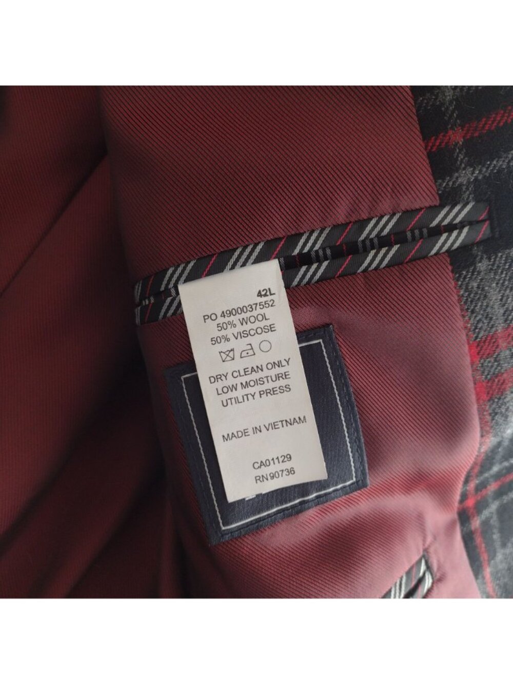Izod Wool Blend Blazer 42L Gray Red Plaid Preppy Classic Fit Flannel Sportscoat - Picture 9 of 10